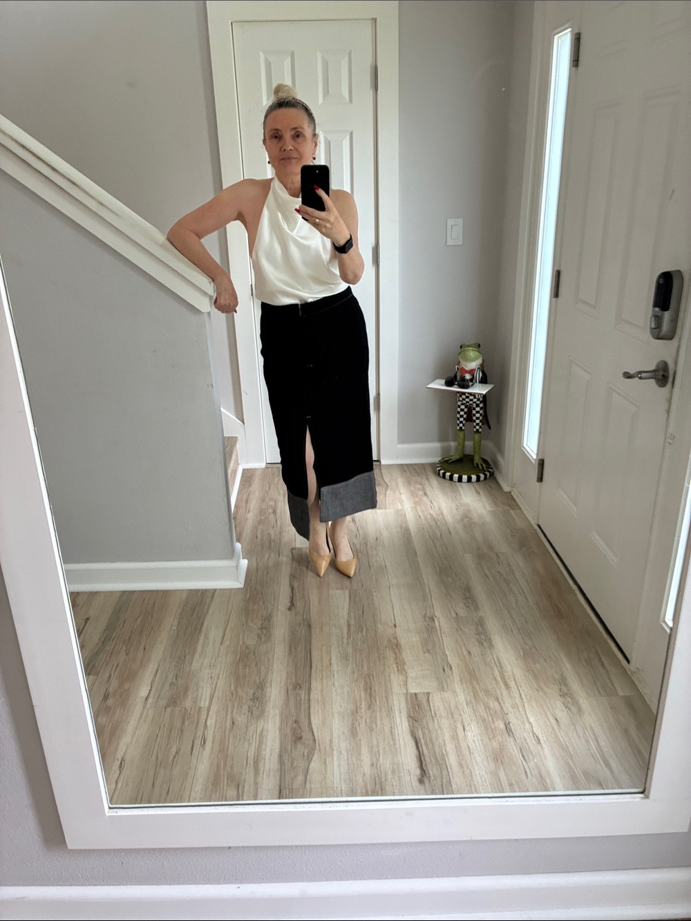 Zara Black Midi Skirt with Gray Band